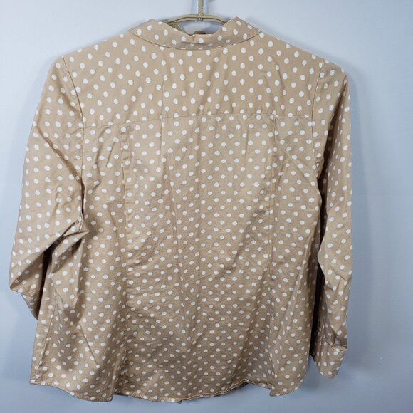 Lane Bryant Size 24 Top Hidden Button Tan White Polka Dot Embellished Shirt/A216 - Picture 9 of 10